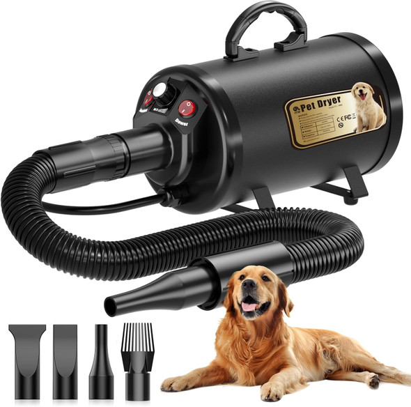 Petnf Dog Dryer For Pet Grooming, Dog Hair Dryer Blower Dog Blow Dryer High Velocity Air Forced Blow Dryer For Large Dogs,Noise Reduction Pet Hair Dryer 3.2Hp Adjustable Speed Temp Dogs Grooming Bath