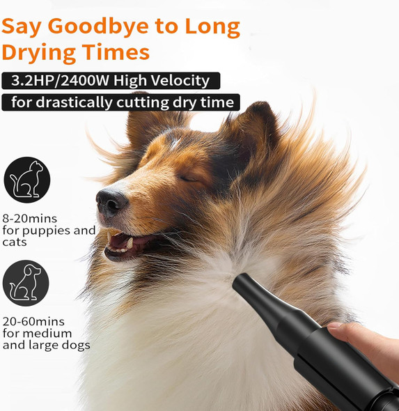 Petnf Dog Dryer For Pet Grooming, Dog Hair Dryer Blower Dog Blow Dryer High Velocity Air Forced Blow Dryer For Large Dogs,Noise Reduction Pet Hair Dryer 3.2Hp Adjustable Speed Temp Dogs Grooming Bath