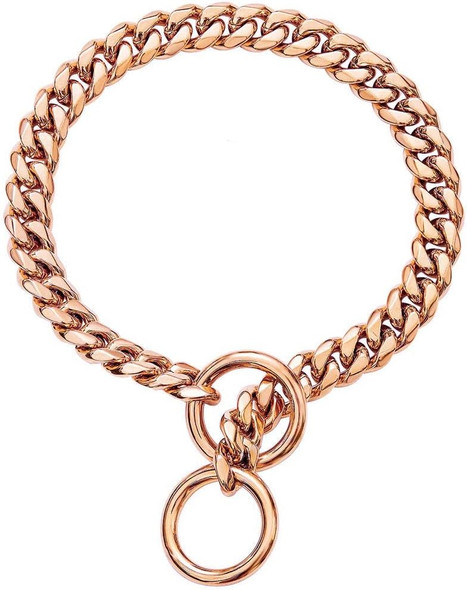 Custom Rose Gold Cuban Link Dog Collar, Id Tags Pet Collar For Small Medium Large Dogs