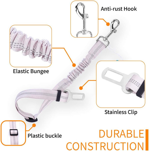 Pet Safety Belt Dog Seat Belt Adjustable 360° Spin Stainless Steel Buckle With Elastic High Strength Wear-Resistant Polyester Fabric(Black)