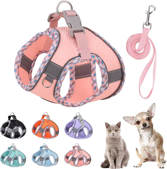 Cute Plaid No Pull Dog Harness For Small Dogs Soft Mesh Small Dog Harness And Leash Set Easy Walk Step In Puppy Harness Vest Pet Cat Chihuahua Yorkie Shih Tzu Dog Harnesses (Pink,Xs)