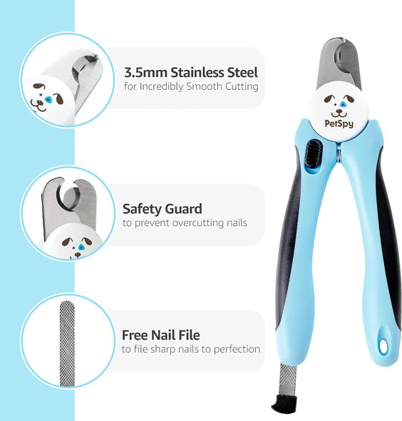 Petspy Best Dog Nail Clippers And Trimmer With Quick Sensor - Razor Sharp Blades, Safety Guard To Avoid Overcutting, Nail File - Start Professional & Safe Pet Grooming At Home