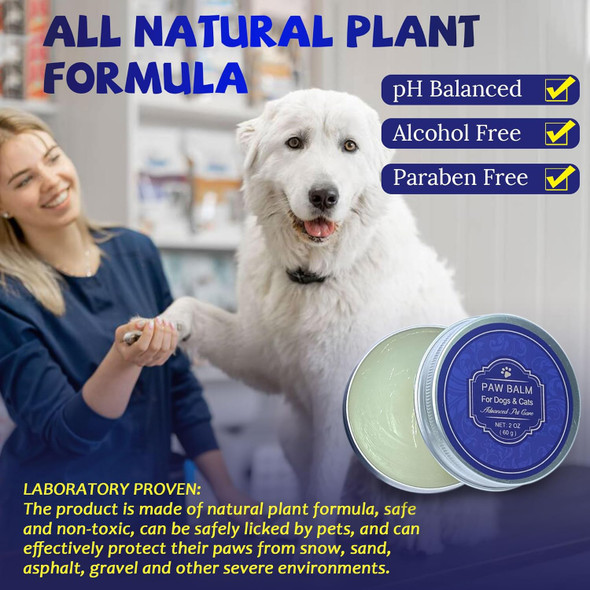 Dog Paw Balm - Pet Paw Moisturizer Dry And Cracked Dog Paw Treatment, Natural Plant-Based Organic Ingredients Safe To Lick