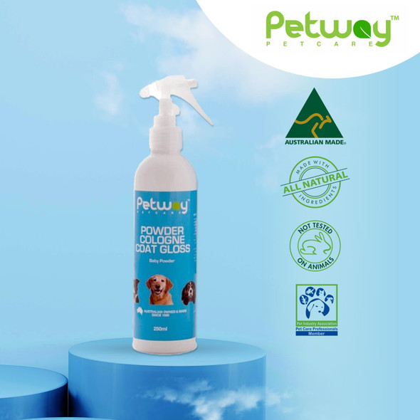 Petcare Powder Cologne Coat Gloss – Natural Cosmetic Dog Cologne Spray, Dog Show Gloss With A Soft Baby Powder Fragrance, Pet Odour Eliminator And Dog Grooming Spray– 250Ml