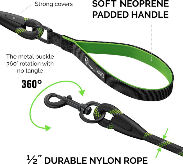Green Dog Leash With Soft Padded Handle - 5 Ft Reflective Heavy Duty Dog Leash For Small Medium & Large Dogs, Lightweight Walking & Training Strong Dog Leash For Pet, 5Ft Leashes For Large Breed Dogs