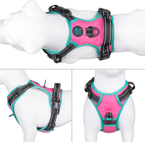 Phoepet 2019 d No Pull Dog Harness, Reflective Adjustable Vest, With A Training Handle + 2 Metal Leash Hooks+ 3 Snap Buckles +4 Slide Buckles(L, Pink)