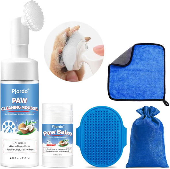 Dog Paw Cleaner Kit, No-Rinse Foaming Cleanser For Dogs And Cats, Dog Paw Balm For Heal Dry Cracked Paws & Nose, Pet Foot Washer Paw Scrubber For Large Medium Small Xl Breed Dogs