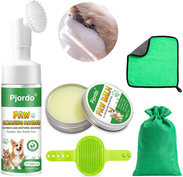 Dog Paw Cleaner, No-Rinse Pet Paw Cleanser For Dogs Large Medium Small Xl Breed, Dog Paw Balm For Repairs Dry Cracked Paws, Dog Paw Protector Kit For Pet Foot Washer Care