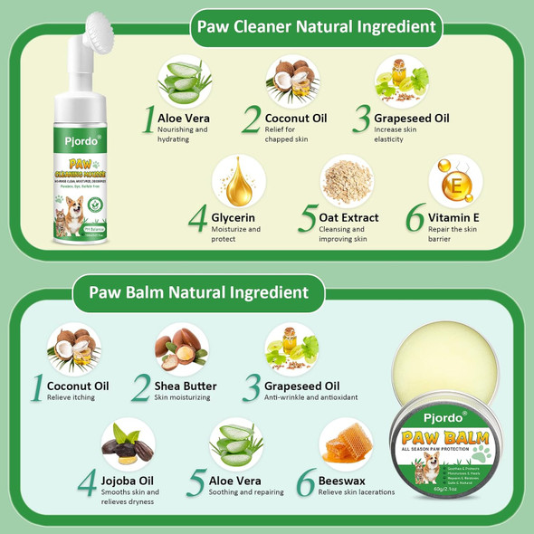 Dog Paw Cleaner, No-Rinse Pet Paw Cleanser For Dogs Large Medium Small Xl Breed, Dog Paw Balm For Repairs Dry Cracked Paws, Dog Paw Protector Kit For Pet Foot Washer Care