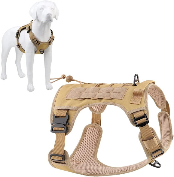 Plutus Pet Tactical Dog Harness, All Metal Buckles, No Pull Service Dog Vest With Handle, Adjustable Military Dog Harness With Hook & Loop Panels, For Small Medium Large Dogs, Khaki, Xl