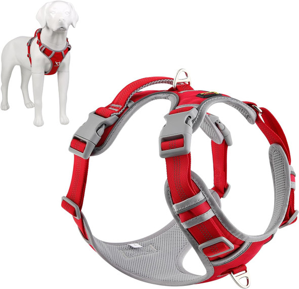 Plutus Pet No Pull Dog Harness, Release At Neck, Reflective Adjustable Dog Vest Harness, Easy Control Handle For Walking, For Small Medium Large Dogs, Red, L