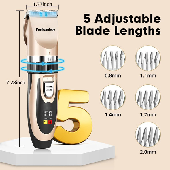 Low Noise Dog Clippers With Led Display, All-In-One Dog Grooming Kit, Electric Cat Trimmer For Grooming,Rechargeable Cordless Hiar Clippers Set For Dogs Cats Pets