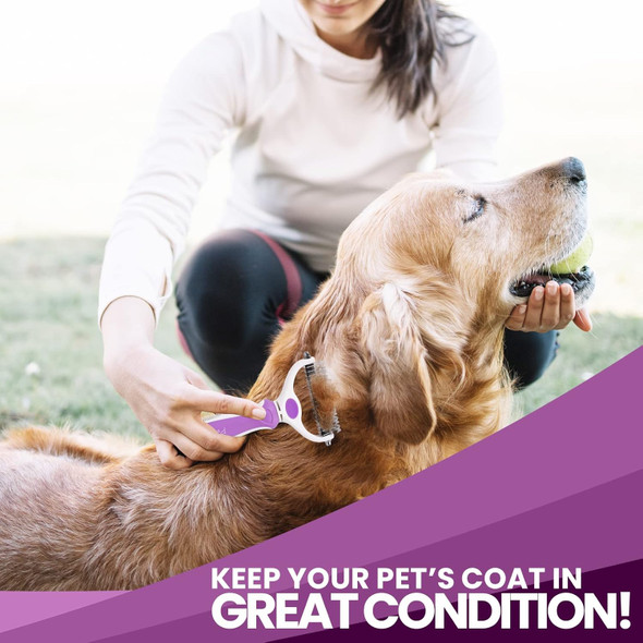 Poodlie Pet Grooming Dematter And Shedding Comb Tool, Twin-Blade Undercoat Rake For Cats And Dogs With Medium And Long Hair, Gentle On Pets With Sensitive Skin, Comfortable To Use Ergonomic Handles