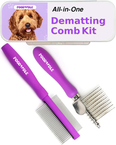 Pain- Dematting Comb Kit For Dogs & Cats, Dematting Rake & Detangling Dual-Side Comb Set, Dematting Brush For Dogs & Cats, Pet Grooming Tools Kit For Poodle Doodle & All Long Haired Pets