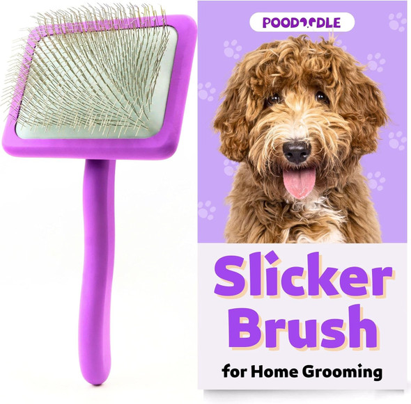 Dog Slicker Brush, Best For Poodles, Doodles, Goldendoodles & All Long Haired Dogs, Long Pin Wood Brush Pefect For Dematting & Detangling, Effortless Grooming At Home - Large