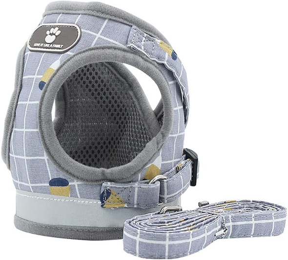 No Pull Small Dog Harness And Leash Set, Soft Mesh Plaid Puppy Harness, Adjustable & Comfortable Padded Reflective Vest For Small Dogs And Pet Kitten Walking(Gray, Xs 10.2” – 11.4”)