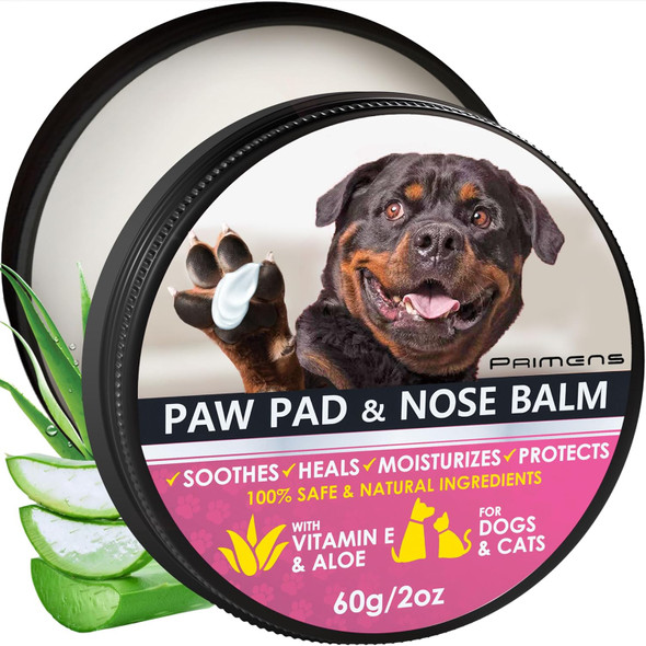 Natural Dog Paw Balm, Dog Paw Protection For Hot Pavement, Dog Paw Wax For Dry Paws & Nose, Canine Paw Moisturizer For Cracked Paws, Cream Butter For Cat, Dogs Paw Protectors (2 Oz)