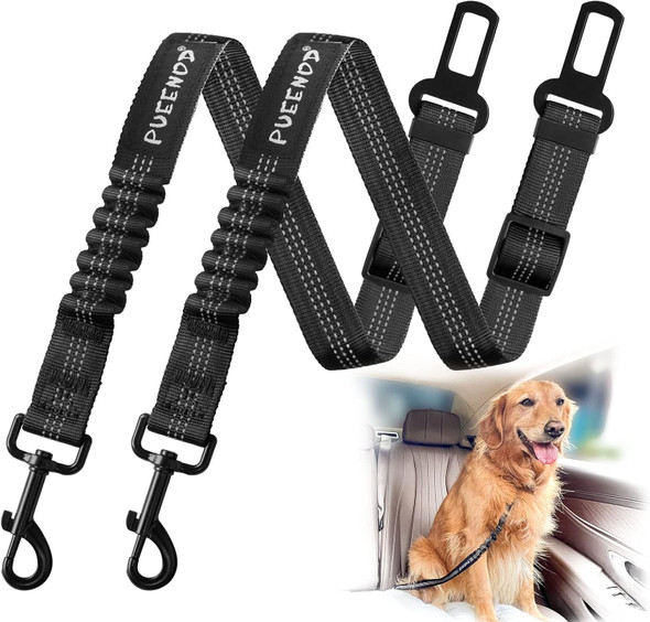 2 Pack Dog Seat Belt Adjustable Dog Car Seatbelts For Vehicle Nylon Pet Safety Seat Belt With Elastic Bungee Buffer Reflective & Durable Car Harness For Dogs
