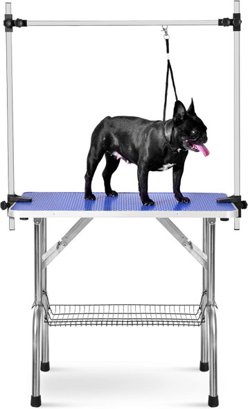 36 Professional Dog Pet Grooming Table Heavy Duty Adjustable With Overhead Arm, Two Grooming Noose Mesh Tray (Blue, 36Inch)