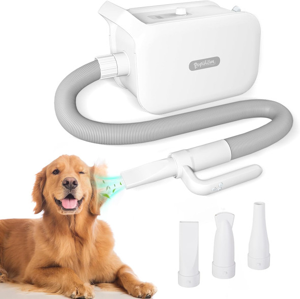 Pet Hair Dryer, Dog Hair Blower For Grooming With Adjustable Airflow & Temperature Control, Smart Pet Dryer With Led Screen, 3 Nozzles, Dog Blow Dryer With High Velocity Negative Ion Motor