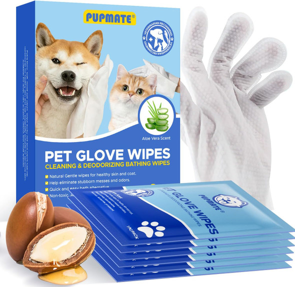 Pet Cleaning Glove Wipes For Dogs & Cats, Hypoallergenic Deodorizing Disposable No-Rinse Grooming Wipes, Extra Thick Bathing Wipes,Perfect For Pet Dry Cleaning,Daily Care And Travel,6 Pcs