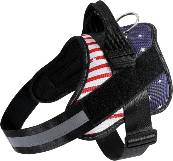Dog Harness For Medium Large Sized Dogs, No-Pull Dog Vest, Heavy-Duty Dog Harness With Handle - Adjustable Chest Strap With Buckle, Stainless Steel D-Ring, Breathable Material (Flag, M)