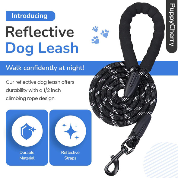 5Ft Strong Dog Rope Leash With Soft Comfortable Padded Handle And Highly Reflective Threads,Heavy Duty Dog Leash For Small Medium And Large Dogs,For Training Running And Walking (Black)