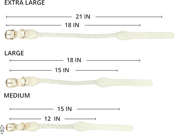 Dog Rope Collar - Braided Cotton Rope Dog Collars, Adjustable Collar For Different Sizes, Genuine Leather Collar With Metal Buckle, Premium Quality Collars For Medium Dog (Creamy White)