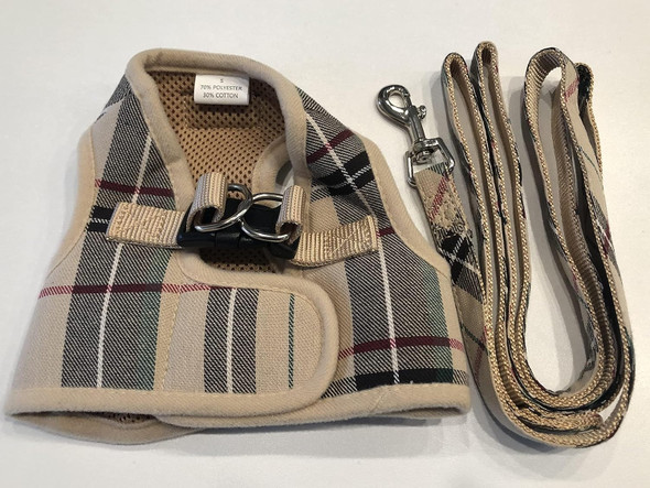 Pupteck Soft Mesh Dog Harness And Leash Set Step-In Plaid Puppy Padded No Pull Vest Harness For Xs Small Medium Sized Dogs Cats Outdoor Walking, Beige S