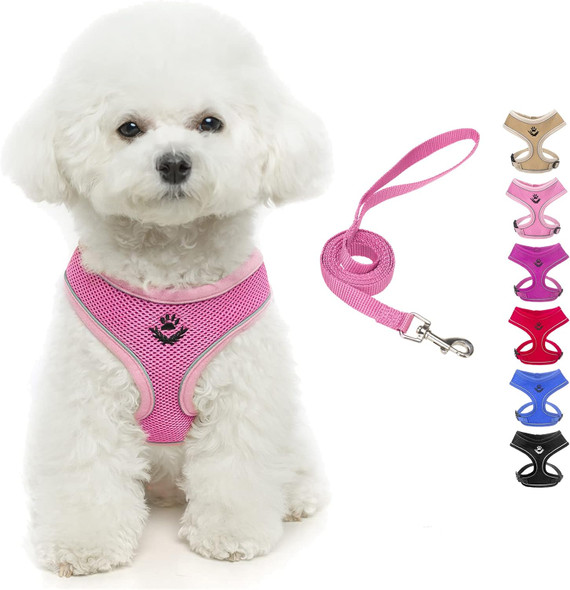Pupteck Soft Mesh Dog Harness And Leash For Small Medium Dogs Reflective No Pull Vest Harness For Puppy Cats Outdoor Walking