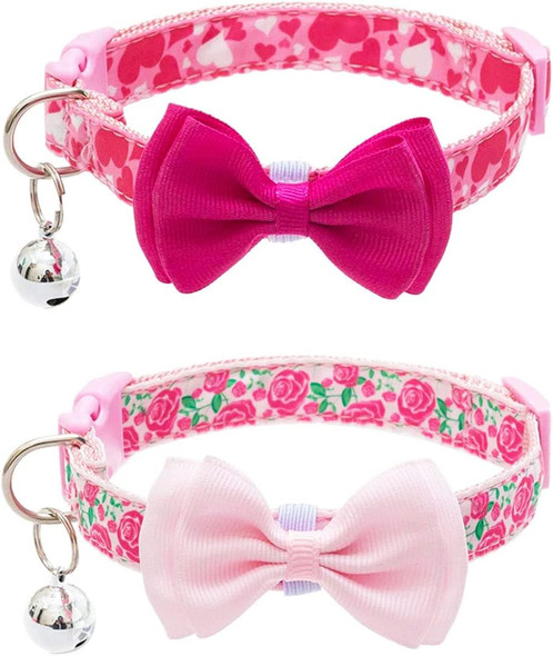 Pupteck Bowtie Dog Collar With Bell 2 Packs, Adjustable Cute Puppy Collar, Sweet For Small Dogs Pets 11.8-15.7 In Pupteck Bowtie Dog Collar With Bell 2 Packs, Adjustable Cute Puppy Collar, Sweet For Small Dogs Pets 11.8-15.7 In