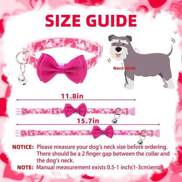 Pupteck Bowtie Dog Collar With Bell 2 Packs, Adjustable Cute Puppy Collar, Sweet For Small Dogs Pets 11.8-15.7 In