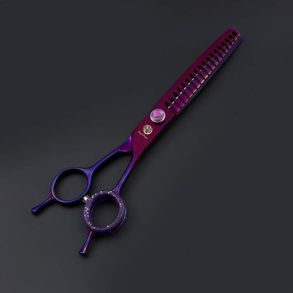 Purple Dragon 7.0 Purple Downward Curved Pet Grooming Curved Scissors/Chunker Shear With Adjustment Screw- Perfect For Professional Pet Groomer