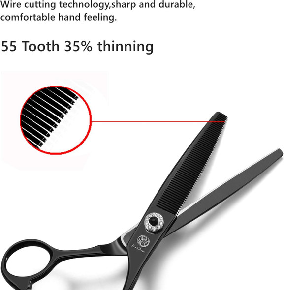 Purple Dragon 6.5 55 Tooth Professional Pet Grooming Scissors - Dog Thinning/Blending Shears - Animal Hair Trimmer For Pet Groomer