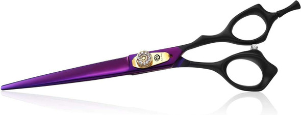 Purple Dragon Professional 7.0/8.0 Inch Pet Grooming Hair Cutting Scissor And 6.75/8.0 Inch Dog Chunker Shear - Japan 440C Stainless Steel For Pet Groomer Or Family Diy Use (Cutting Scissor)