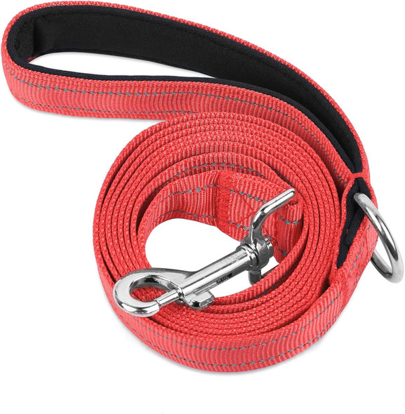 Double-Sided Reflective Nylon Dog Leash, 4 Ft/5 Ft/6 Ft, Soft Padded Handle Heavy Duty Dogs Leashes With D Ring For Medium And Large Dogs Walking And Training,(Red, 6Ft)