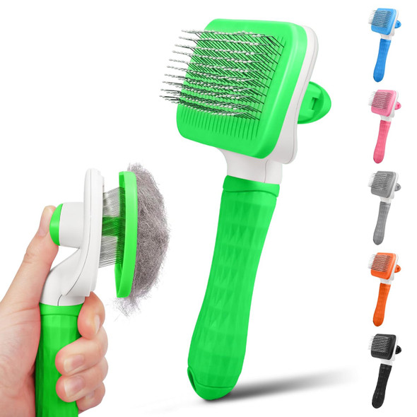 Dog & Cat Brush, Self Cleaning Slicker Brush For Pets, d Dog Brush For Shedding Massaging And Grooming, Removes Loose Undercoat & Portable Comb For Long Short Haired Dogs(Green)