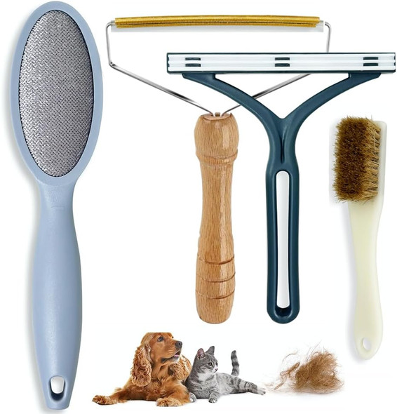Pet Hair Remover 4 Pcs - Cat Hair Remover, Dog Hair Remover Cleaner Pro- Pet Hair Removal Tool, Reusable Lint Brush, Dog Fur & Cat Hair Remover For Couch Furniture, Clothes, Carpet, Car, Bedding