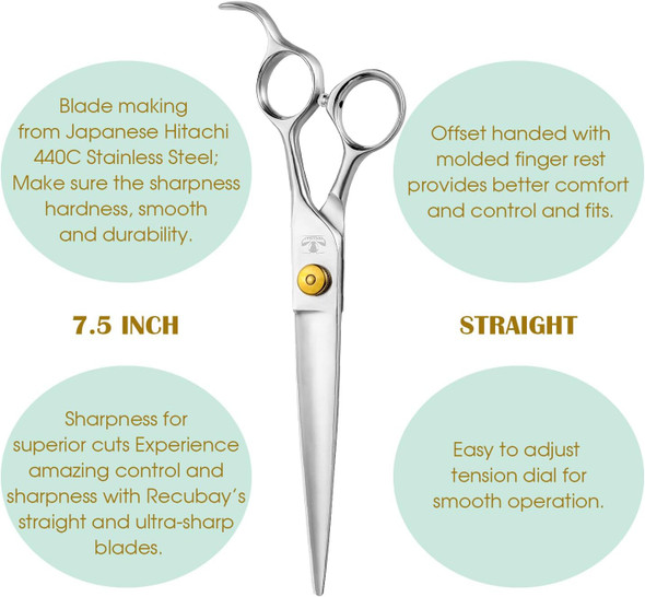 Gold Mantis Professional Dog Shears, 7.5 Straight Shear For All Breeds, Sharp And Smooth Scissoring Tools