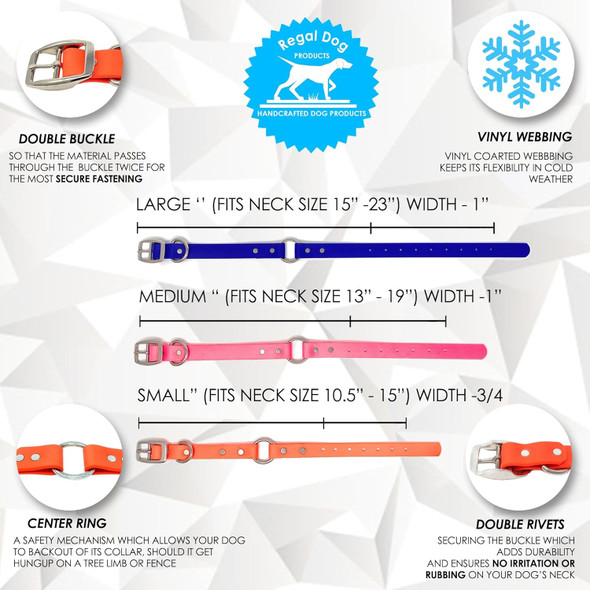 Regal Dog Products Large Orange Waterproof Dog Collar And Leash Set - Vinyl Coated Biothane Pet Training Collar With Heavy Duty Center Ring & 5'Ft Leash - Other Sizes For Puppy, Small & Medium Dogs