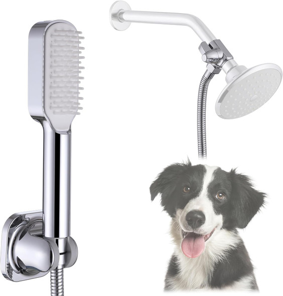 Dog Shower Brush Set-Dog Shower Attachment Kit-Pet Grooming And Dog Washing Tool With Extra-Long Hose-Pet Bathing And Cleaning With Shower Arm Diverter And Hand Held Shower Wand