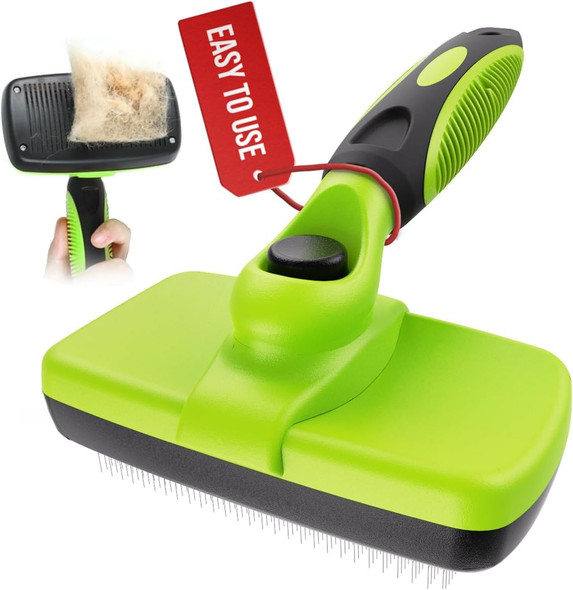 Self Cleaning Slicker Brush- For Dogs, Cats & Pets-One Click Cleaning Function-Gentle & Effective Cat, Pet & Dog Hair Remover-Dog Grooming Accessories For Small, Medium & Large Dogs