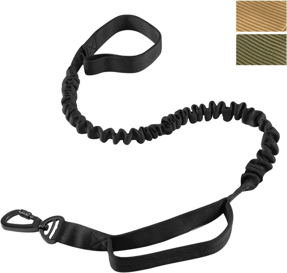 Tactical Dog Leash, Heavy Duty Dog Leash Bungee For Medium And Large Dogs, No Pull Dog Leash For Shock Absorption, 2 Handles Dog Training Leash(Max 4.9Ft, Black)