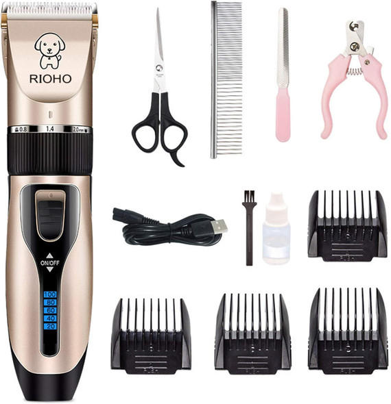 Dog Grooming Kit Clippers Low Noise Electric Quiet Rechargeable Cordless Trimmers Shaver Shears For Dogs, Cats, And Other Pets
