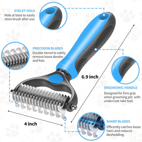 Dog Grooming Brush And Metal Comb, Undercoat Rake For Dogs Grooming Supplies Dematting Deshedding Brush Comb For Shedding (Blue)