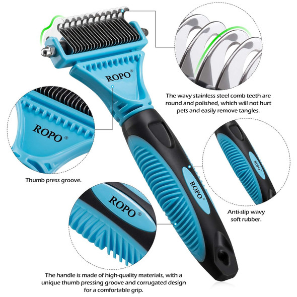 Ropo Pet Dematting Comb, Undercoat Dematter Rake Grooming Tool For Cats Dogs, Double-Sided Deshedding Brush Pets Hair Remover, Easy Mats & Tangles Removing Comb (23 + 12 Teeth)