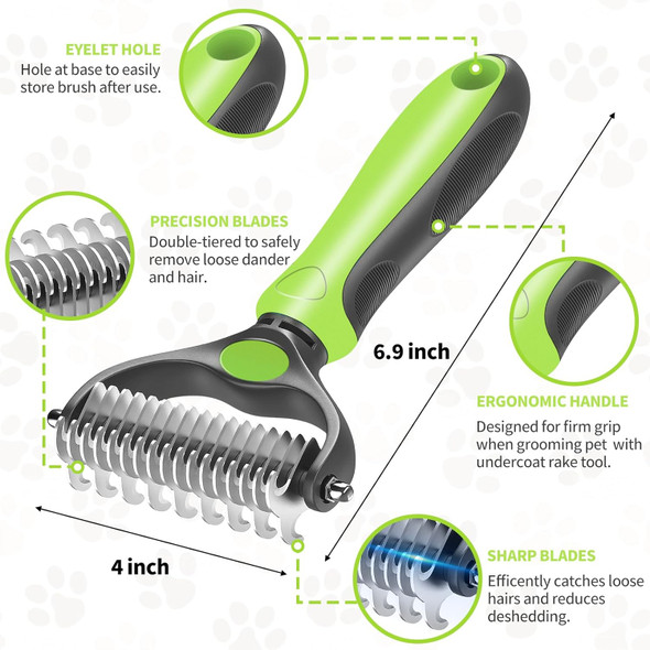 Dog Grooming Brush And Metal Comb, Undercoat Rake For Dogs Grooming Supplies Dematting Deshedding Brush Comb For Shedding (Green)