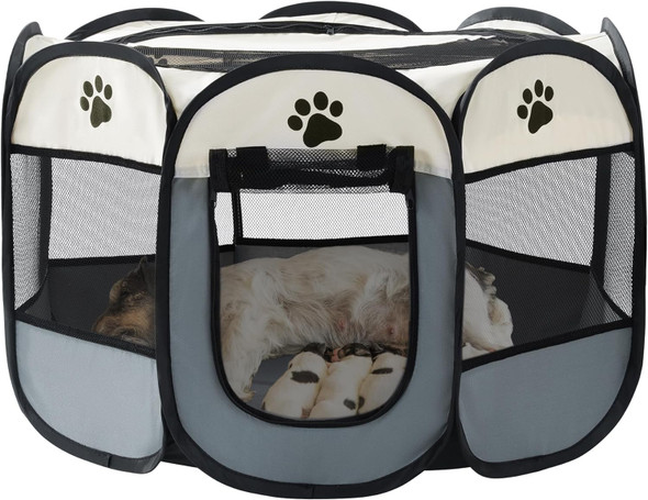 Whelping Box For Dogs, Portable Whelping Supplies With Zipper For Dogs And Puppies, Pet Birthing Box For Small Medium Dogs, Foldable Pet Cat Playpen For Indoor Outdoor Use,29X29X17Inch