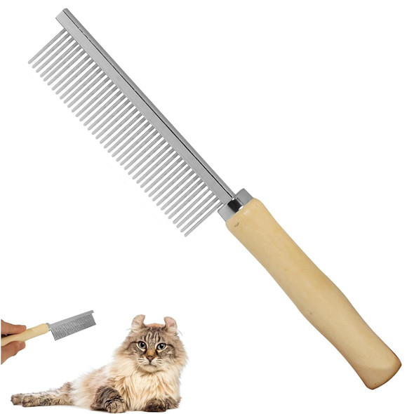 Dog And Cat Combs For Grooming Long Haired Pets, Stainless Steel Pin Teeth Wooden Handle Grooming Comb Prevents Matted Fur