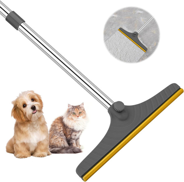Carpet Rake For Pet Hair Removal, Reusable Dog Hair Remover With 46”Adjustable Long Handle, 2 In 1 Advanced Dog Hair Broom Cat Fur Brush, Carpet Scraper Remover Tool(Grey)
